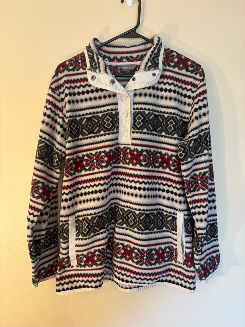 Cozy Patterned Snap-Front Pullover Sweater - White, Red, Black
